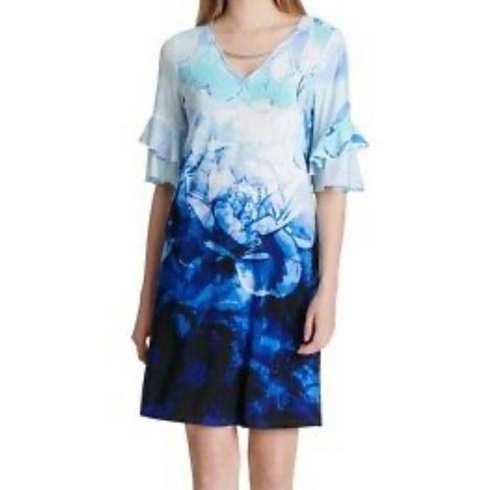 Calvin KLEIN Floral Print Jersey Sheath Dr…